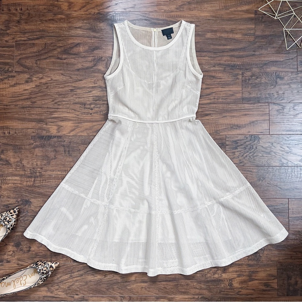 J Crew Collection • Perforated Leather Midi Dress fit & flare Sweet Vanilla ecru - Picture 2 of 16